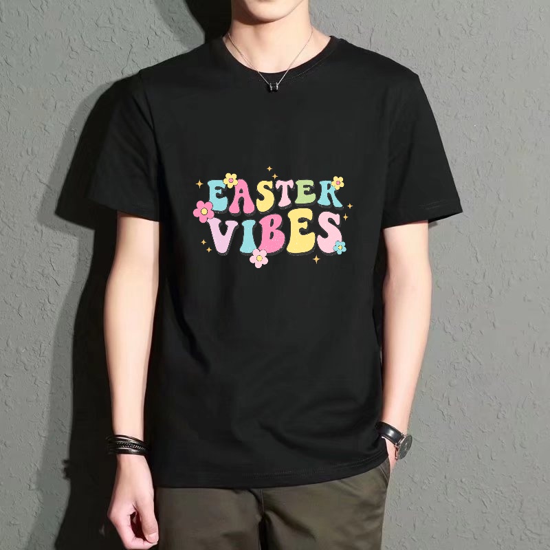 Street Fashion Vibes - Men's Black Round-Neck Short-Sleeved T-Shirt with