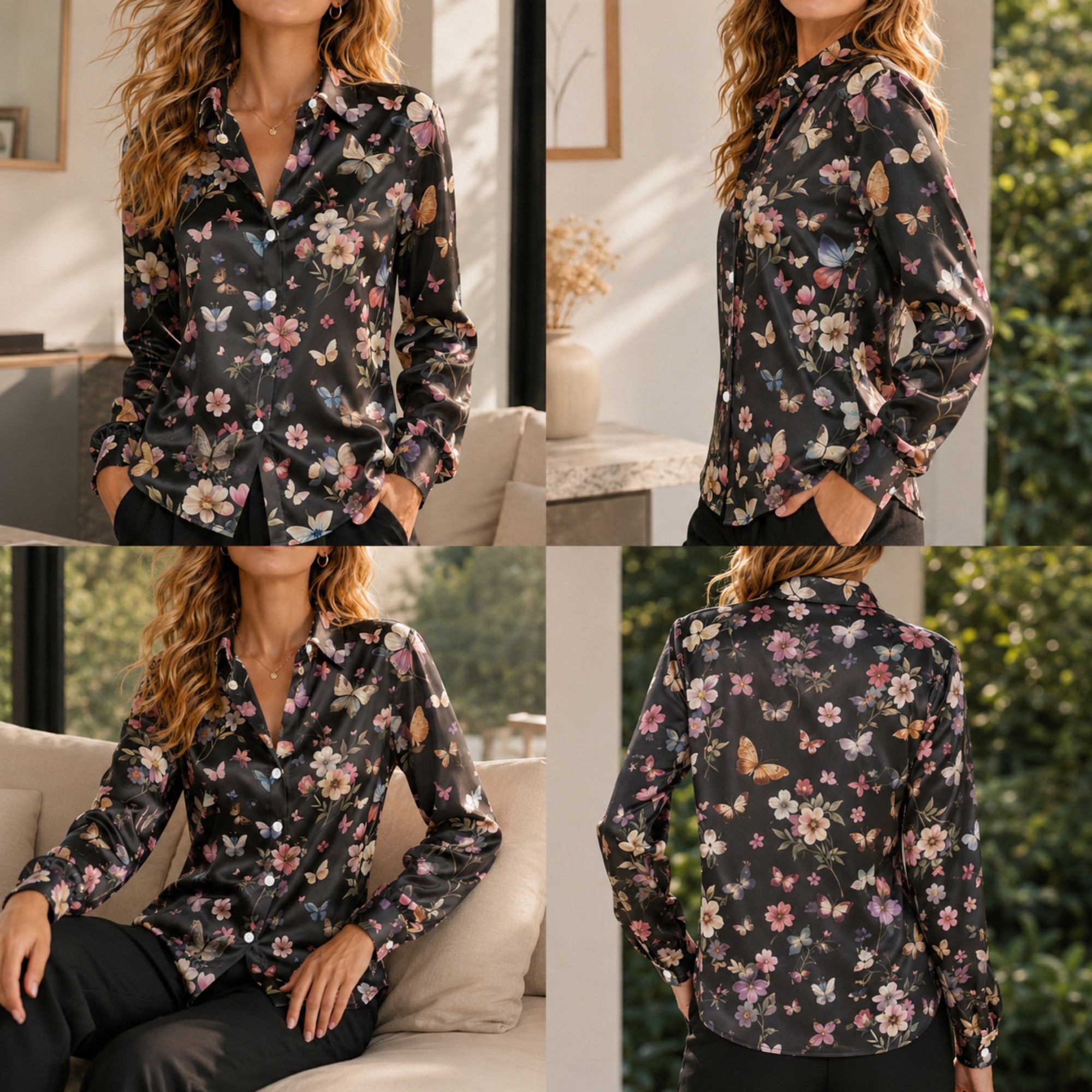 Fashion Streetwear - Women Loose Satin Shirt Long Sleeve