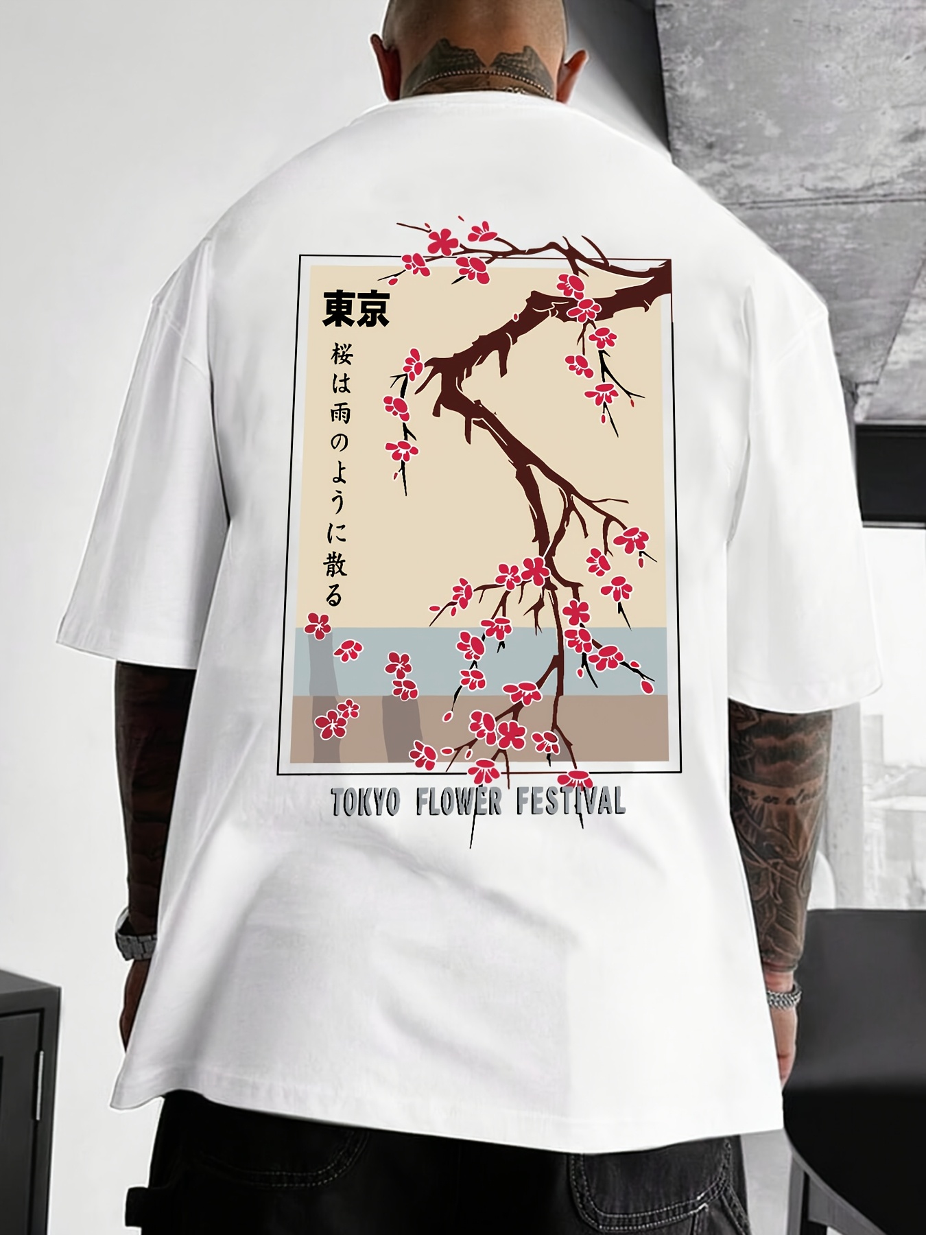 Men's Tokyo plum flower print  – обзор и цена Street Fashion Tshirt