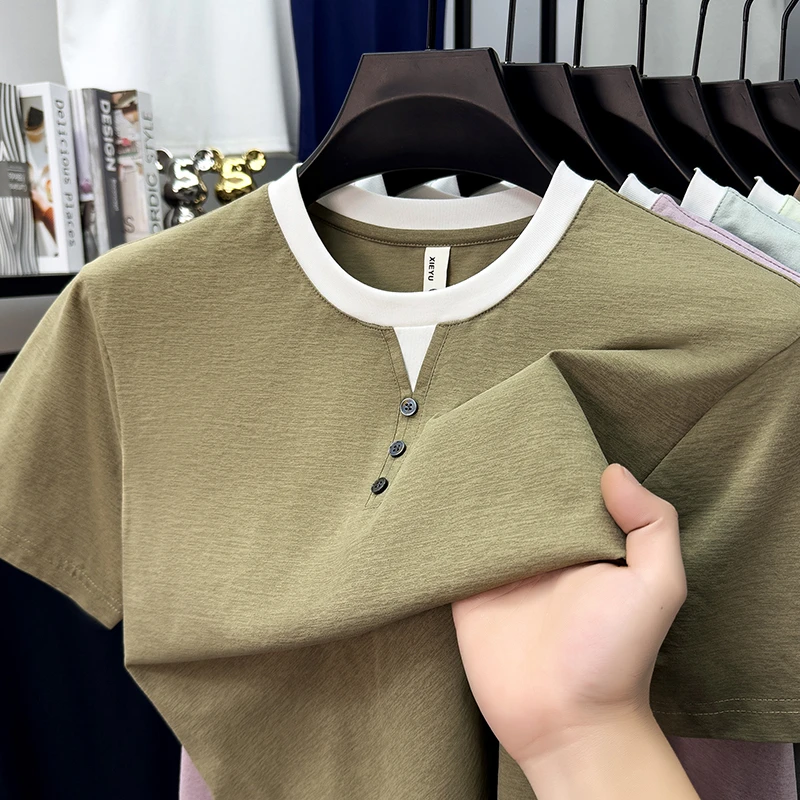 Mens Short Sleeve Henley Neck  – обзор и цена Street Fashion Tshirt