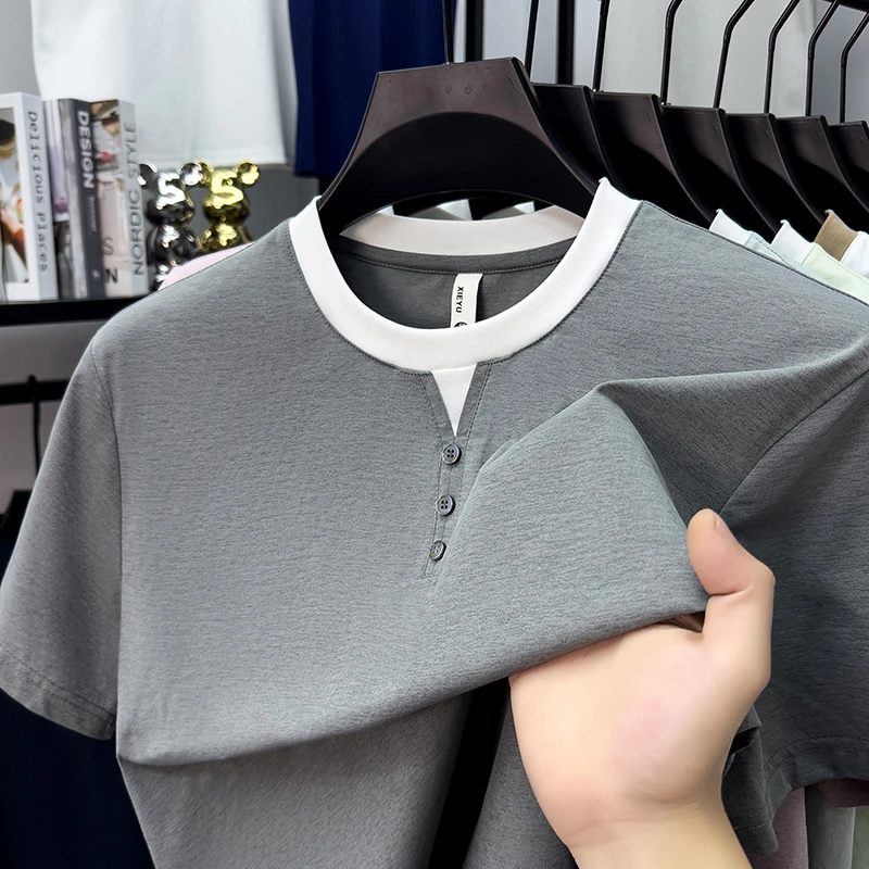 Mens Short Sleeve Henley Neck  – обзор и цена Street Fashion Tshirt