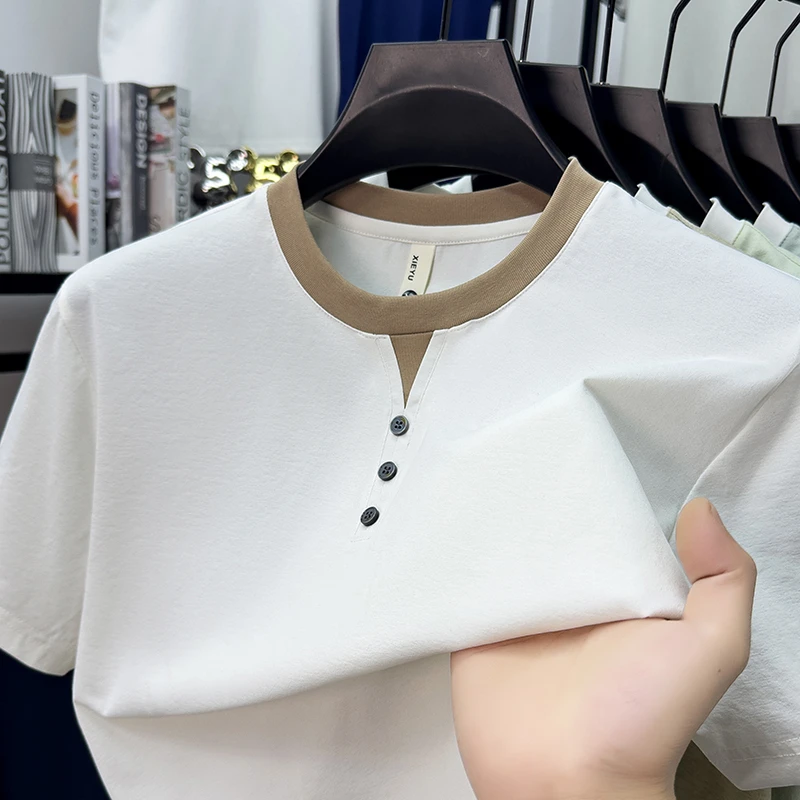 Mens Short Sleeve Henley Neck  – обзор и цена Street Fashion Tshirt